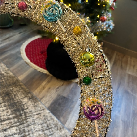 Christmas holiday wreath handmade gumdrops poms lollipops gingerbread girly 18” - Picture 3 of 6